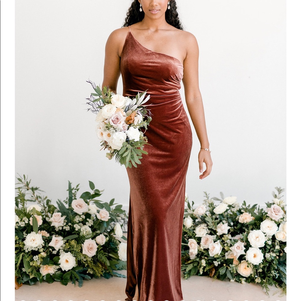 Revelry Velvet terracotta bridesmaid dress